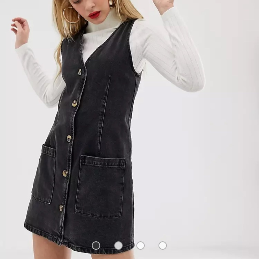 ASOS denim button through v neck mini pinifore dress